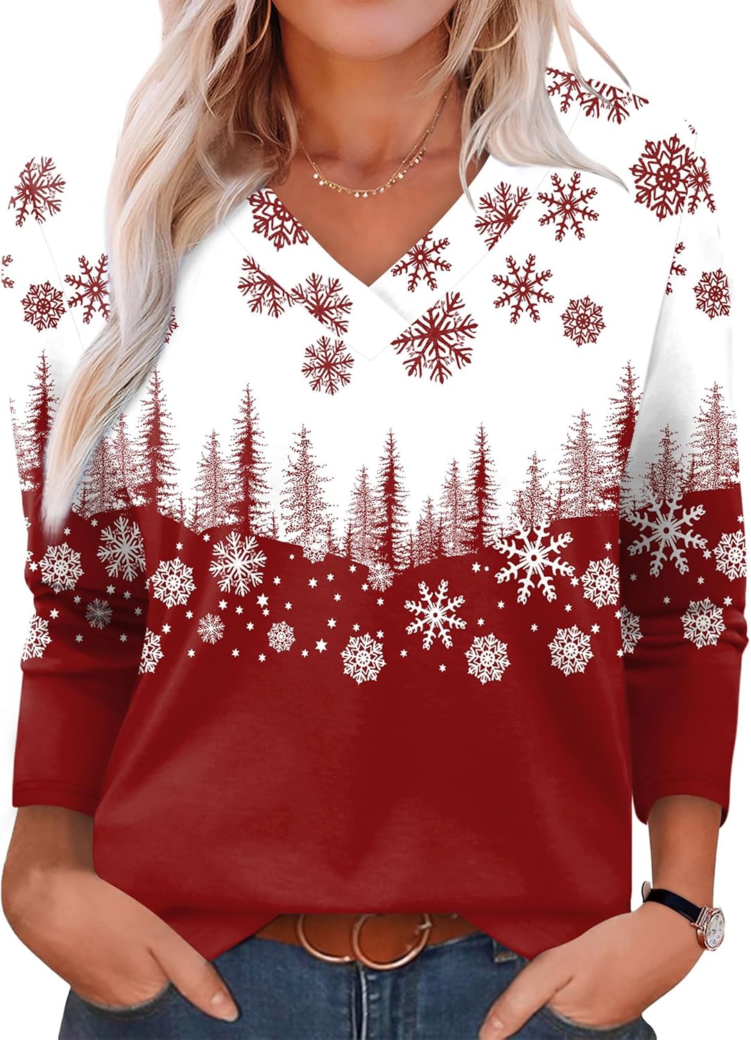 XIEERDUO Long Sleeve Shirts for Women V Neck Fall Tops Basic Tunic Tops Loose Fit Dressy 2025