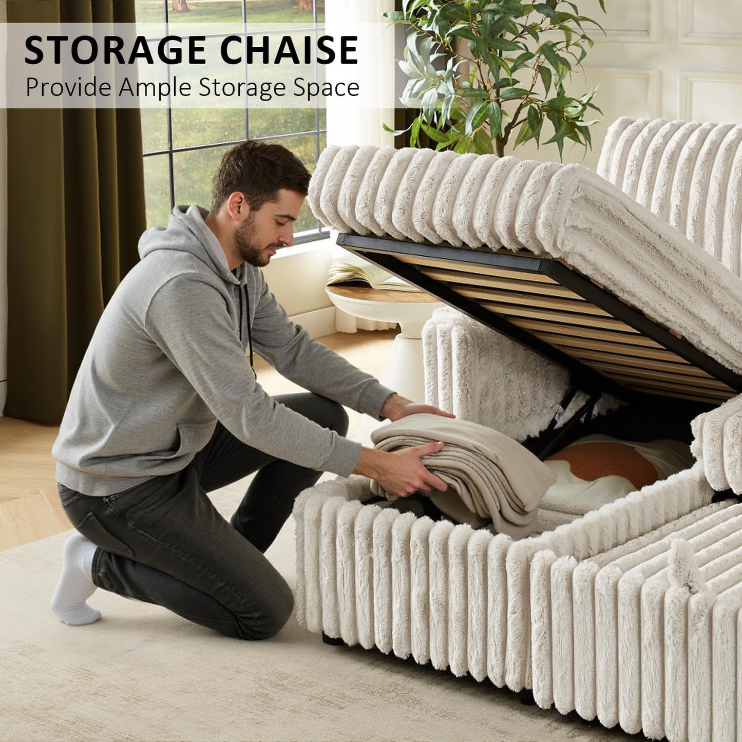 KCGKCG Sleeper Sofa Bed, 81” Pull Out Couch Bed, 3 in 1 L-Shaped Couch with Charging Station, Cup Holder, Side Pocket, Couches for Living Room(Plush Beige)