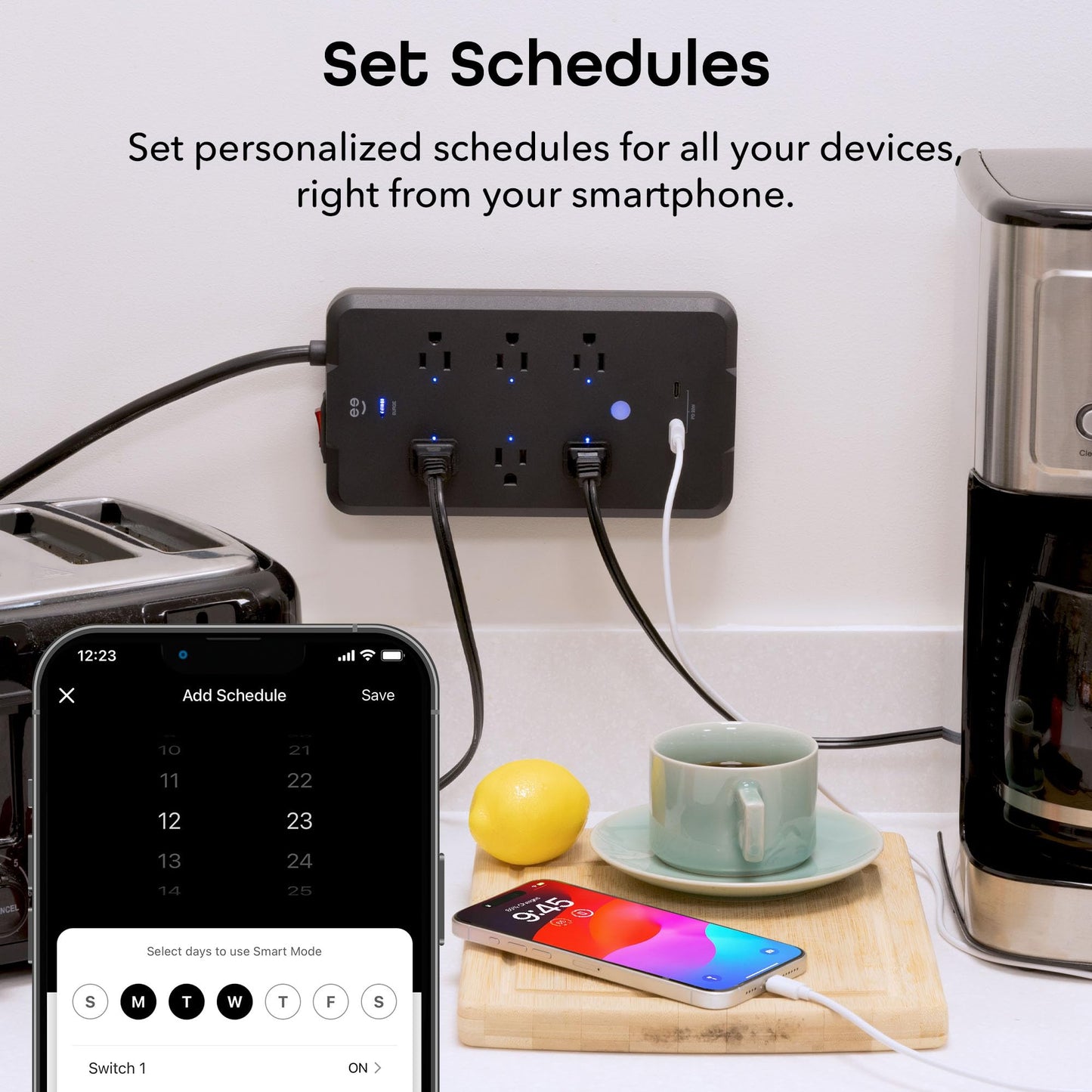 Geeni Smart Plug Power Strip, 6 Outlets and 2 USB Ports, 6 ft. Cord, Surge Protector with Voice Control, WiFi Control, Compatible with Alexa & Google Home, No Hub Required, Black