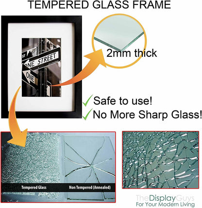 TheDisplayGuys - 4" x 6" Square Profile Wooden Picture Frame with Tempered Glass - Black - 2-Pack with Easel