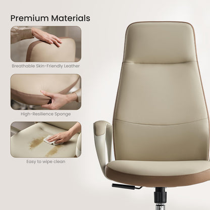 EUREKA ERGONOMIC Clara Executive Office Chair, Modern Leather Desk Chair with Back Support, Big and Tall Home Office Chair with 3-Position Recline Lock, Beige Brown