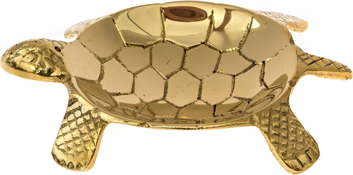 Brass Turtle Incense Holder for Cones, Sticks, Charcoal Discs - 4.75" for Spiritual Home Decor, Meditation