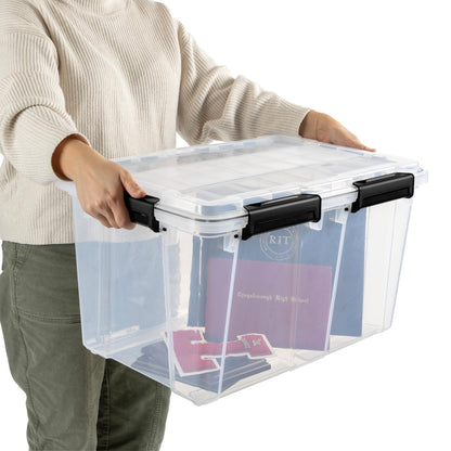 Sterilite 16 Pack 54 Qt Gasket Box, Clear Stackable Plastic Storage Container with Lids, Black - Waterproof and Dustproof Tote for Home Organization