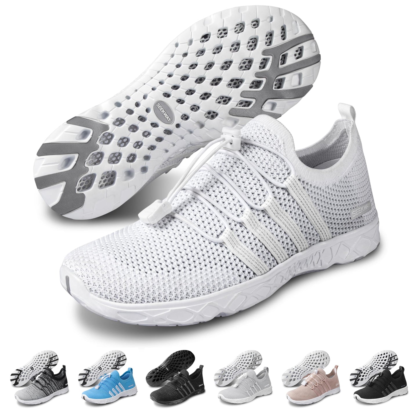 SEEKWAY Mens Womens Water Shoes Quick Dry Aqua Shoes Barefoot for Beach Surf Hiking Pool Water Sports AD051 White