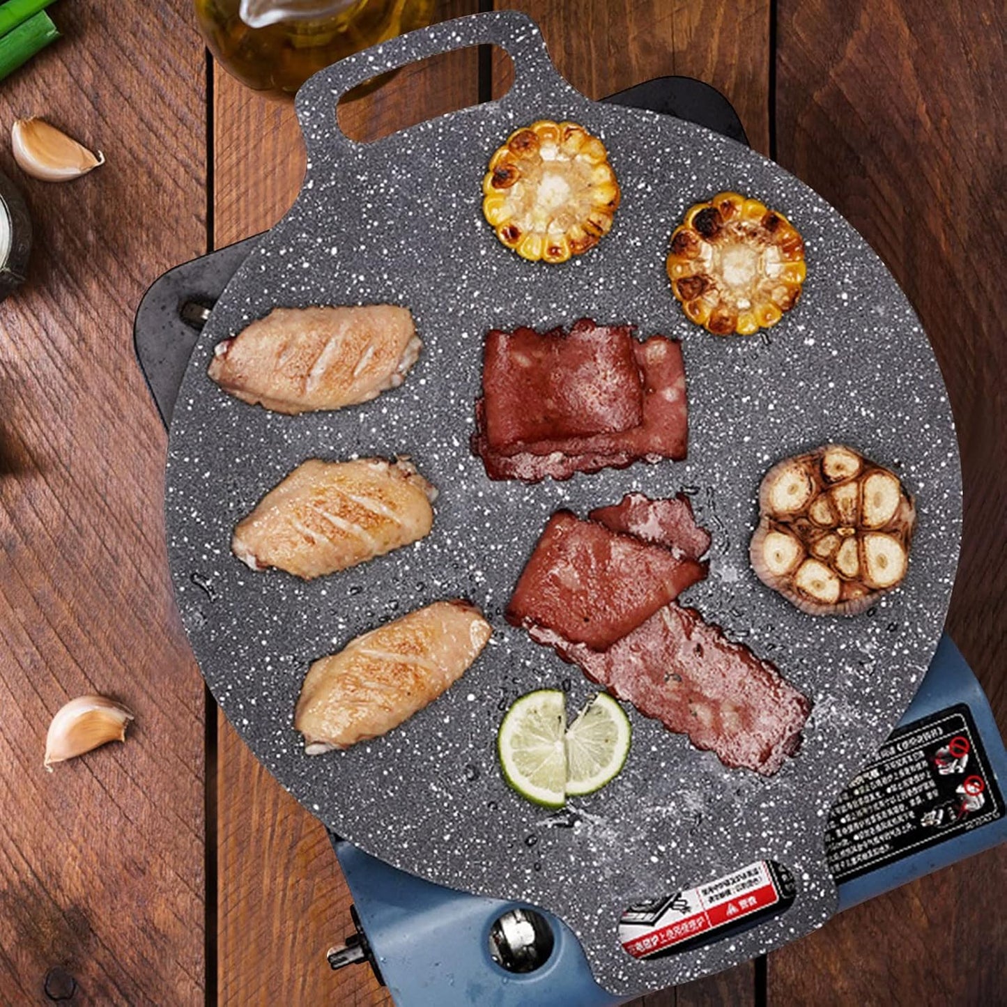 Portable 13.4 IN Korean BBQ Grill Pan - Non-Stick Aluminum Round Stove Top Grill for Indoor Outdoor