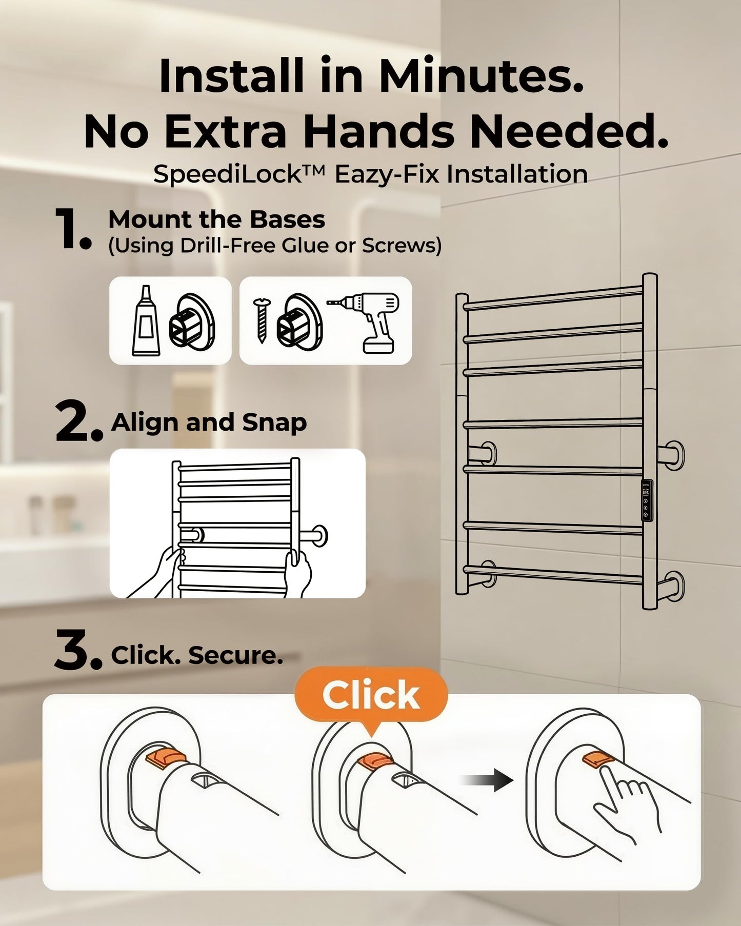 Caldayx Foldable Heated Towel Rack, Dual-Zone Electric Towel Warmer Rack with Timer, GFCI Plug-in or Hardwired, Wall-Mounted, Drill-Free Installation, Matte White, CA3-700X550-Standard-MW