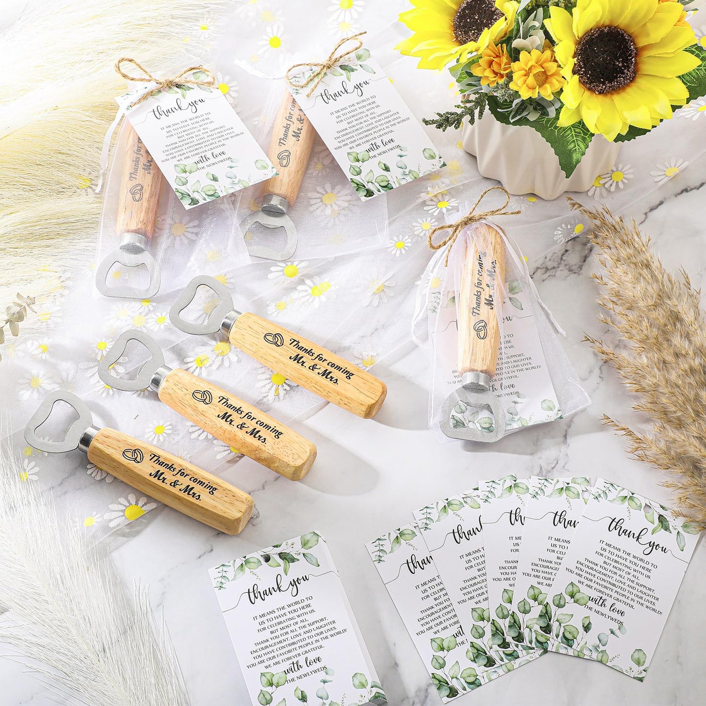 Dandat 100 Set Wedding Favors: Bottle Opener, Thank You Cards, Organza Bags & Jute Twine for Party Favors & Decoration
