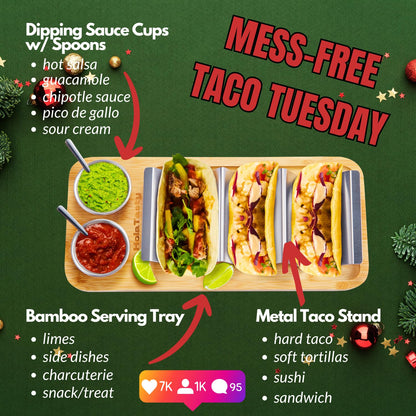 HolaTasty Taco Holder Kit - 2 Pack (Value Pack), 3-in-1 Taco Set of 2-6 slots for Tacos, Fancy Taco Presentation Rack Plate for Taco Tuesday Bar Party, Gifts for Taco Lover Cinco De Mayo Events - Gold