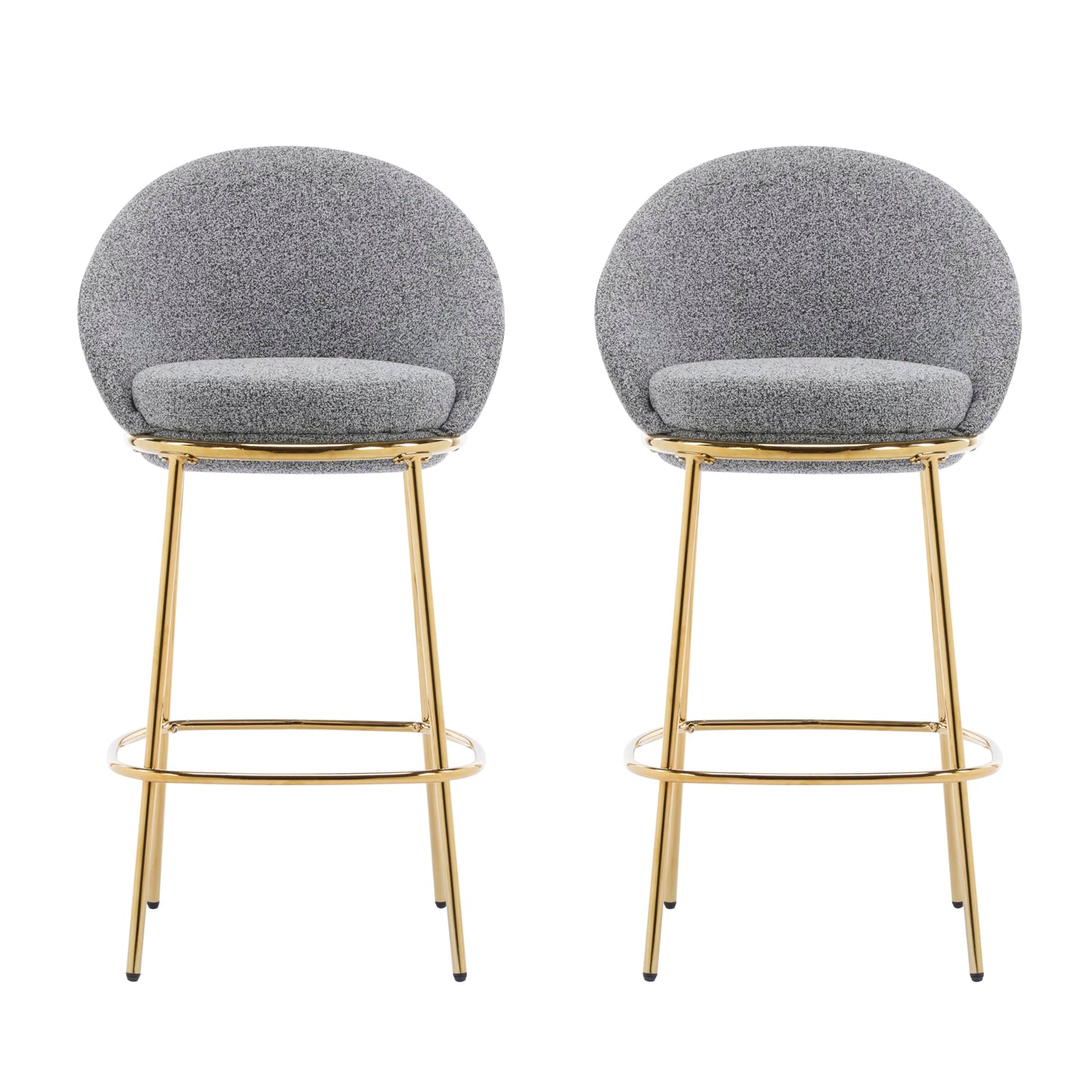 Christopher Knight Home Dudley Barstool Set of 2, Metal Bar Stools for Kitchen Island, Boucle Fabric Accent Chair for Bar Table, Modern Counter Stools with Footrest and Backrest, Gray and Gold
