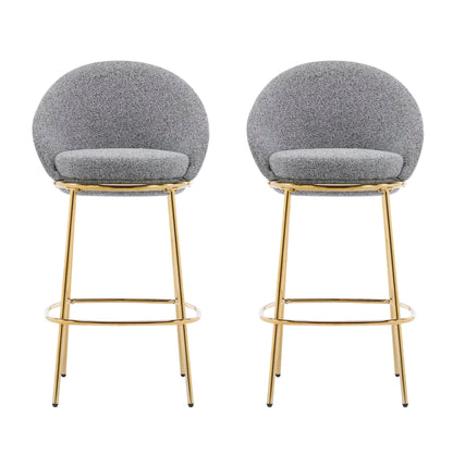 Christopher Knight Home Dudley Barstool Set of 2, Metal Bar Stools for Kitchen Island, Boucle Fabric Accent Chair for Bar Table, Modern Counter Stools with Footrest and Backrest, Gray and Gold
