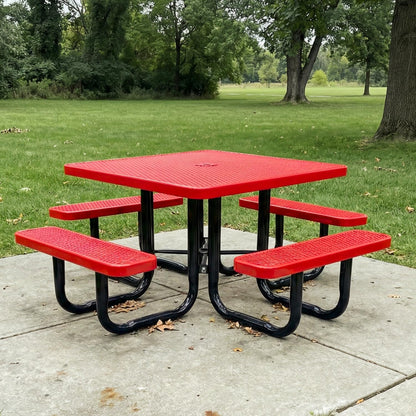 46” Square Heavy-Duty Expanded Metal Red Picnic Table