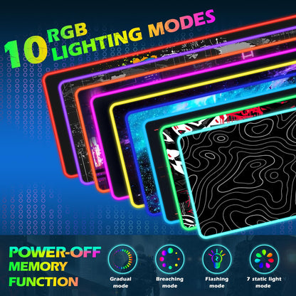 ToLuLu RGB Gaming Wireless Charging Mouse Pad, 5/7.5/10/15W 10 Light Modes LED Mouse Pad Computer Keyboard Mat Mousepad, 800x300x4MM Extended Large Desk Mat for Gaming, MacBook, Laptop, PC, Galaxy