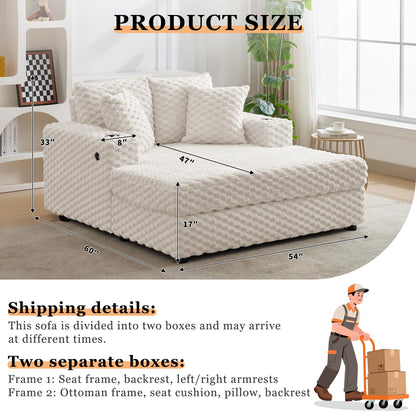 PeacefulHues 60 Inch Oversized Chaise Lounge Indoor, Upholstered Sofa Bed with Throw Pillows and Armrests, Sleeper Chair- Cozy Reading Chair for Living Room, Bedroom, Home, Beige