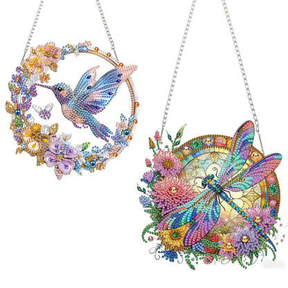 AIBOERL Diamond Art Hanging Kit for Adult,Special Shaped Rhinestone,Double Sided 5D DIY Acrylic Diamond Art Painting Window Pendants Home Garden Wall Hanging Kits Hanging Ornament (2 Pack Bird)