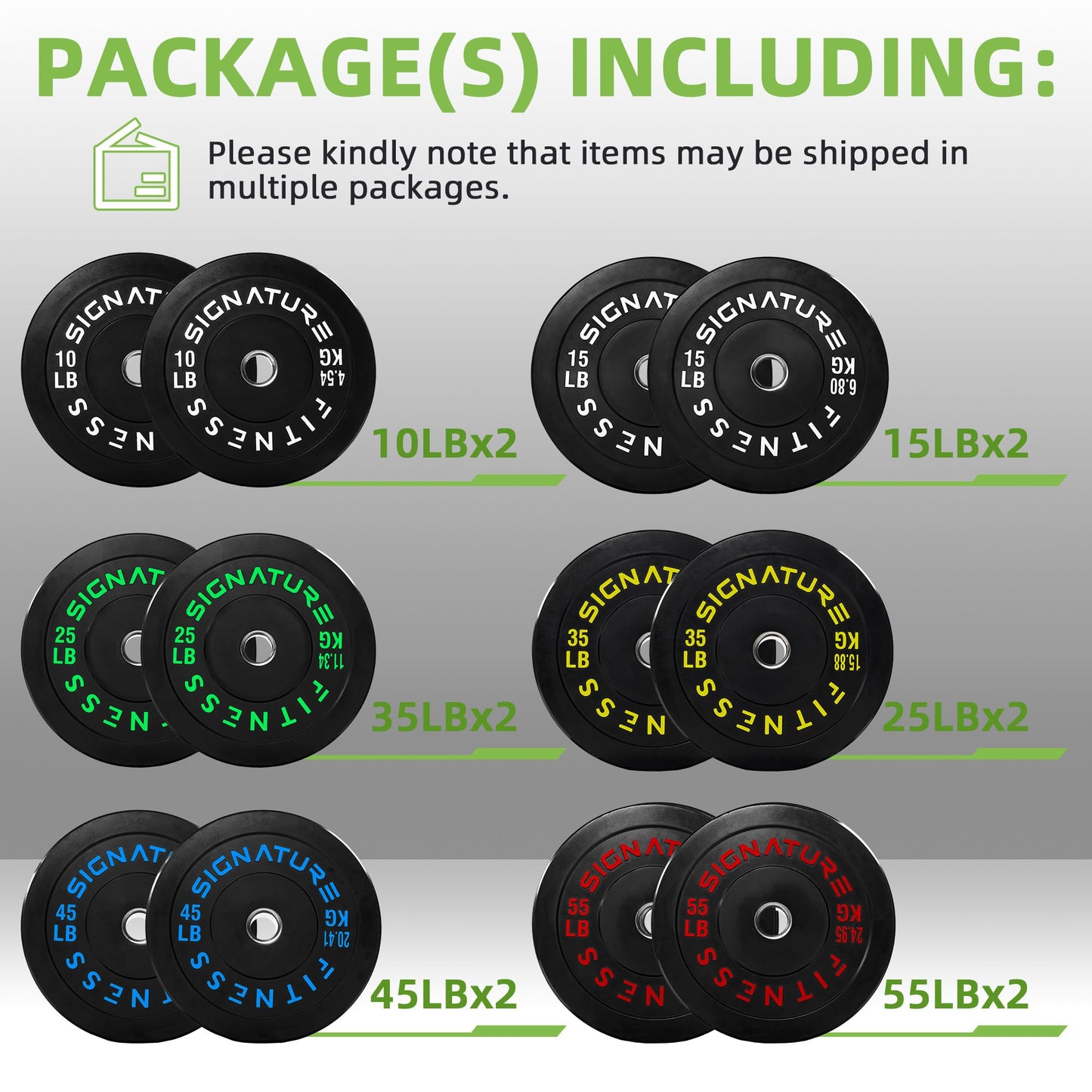 Fitvids 2" Olympic Bumper Weight Plates Set for Barbell – 370LB Set (10/15/25/35/45/55 Pair) – Colored