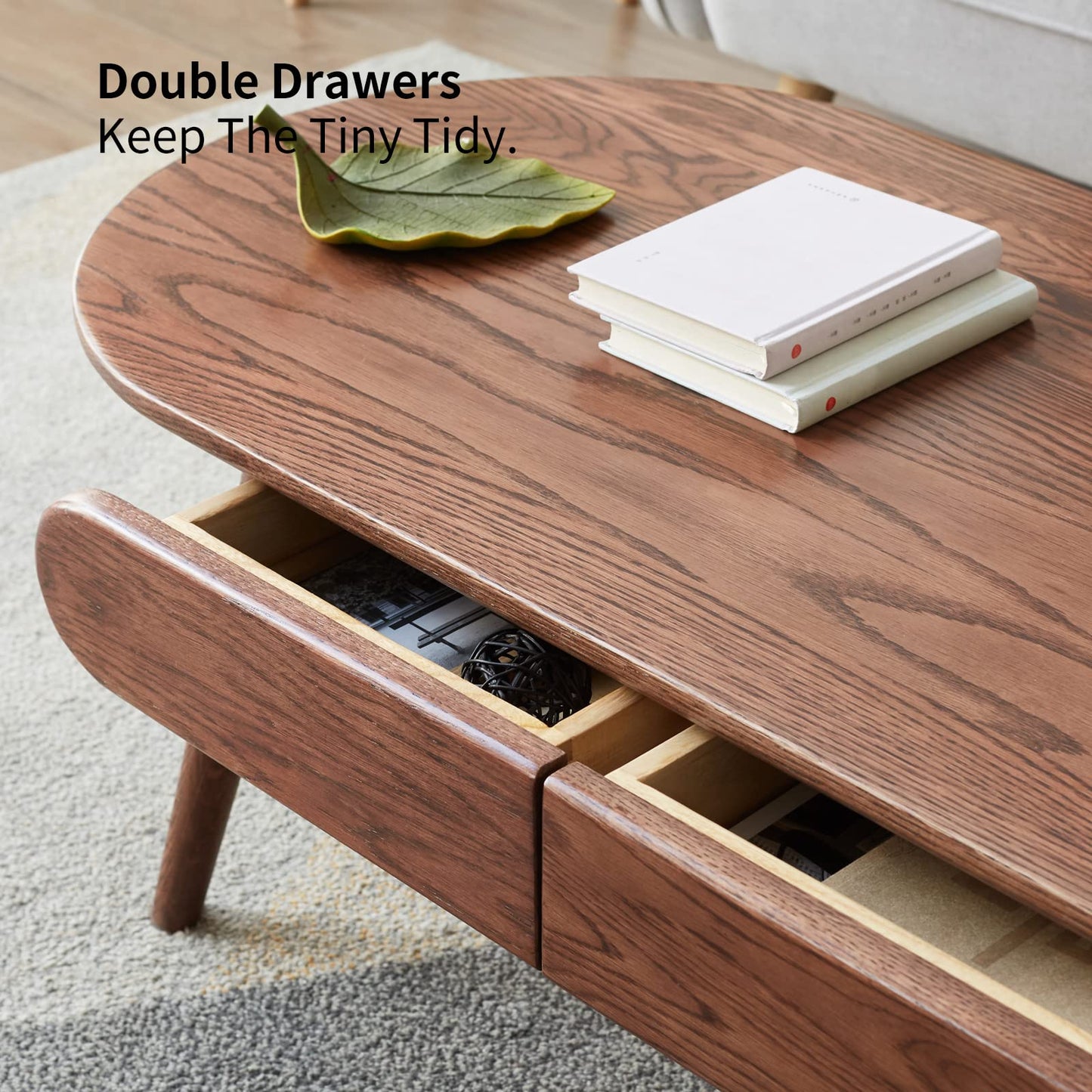Christopher Knight Home Minta Modern Medium Size Low Wooden Coffee Table, Oval Top Living Room End Table with Drawer, Home Office Writing Desk, Multifunctional Sofa Table, Natural Walnut Brown