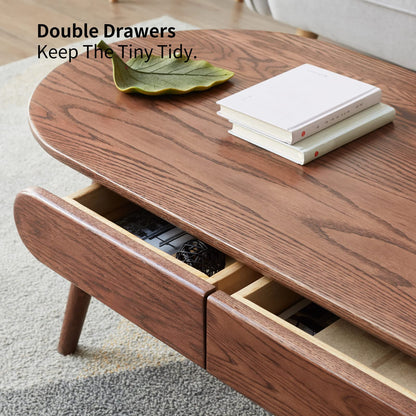 Christopher Knight Home Minta Modern Medium Size Low Wooden Coffee Table, Oval Top Living Room End Table with Drawer, Home Office Writing Desk, Multifunctional Sofa Table, Natural Walnut Brown