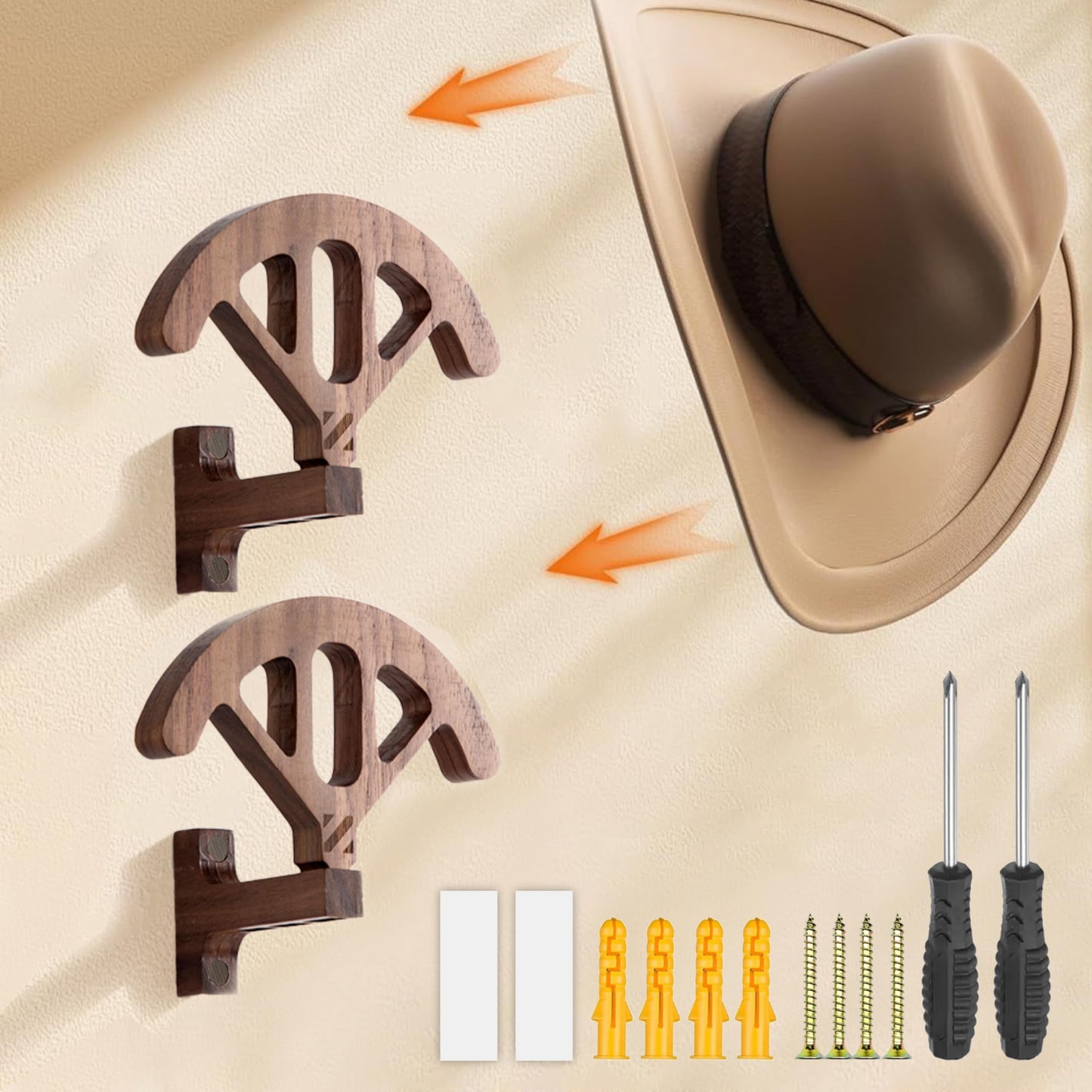 ZUHSAN Cowboy Hat Rack for Wall Walnut Hat Hooks Cowboy Hat Holder Wooden Decor Rustic Hat Hanger for Storage Closet Bedroom Living Room Rust Western and Unique Gifts ASIN (2)
