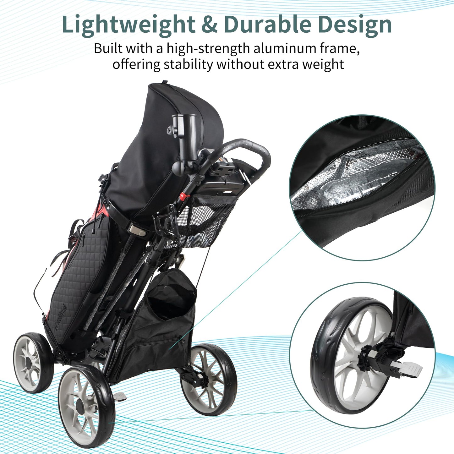 Caddytek CaddyCruiser ONE V8 4 Wheel Golf Push Cart - Lightweight Aluminum Foldable Cart with EVA Wheels, Foot Brake, Adjustable Handle, Cooler Basket, Umbrella Holder, Drink Holder, Scorecard Console