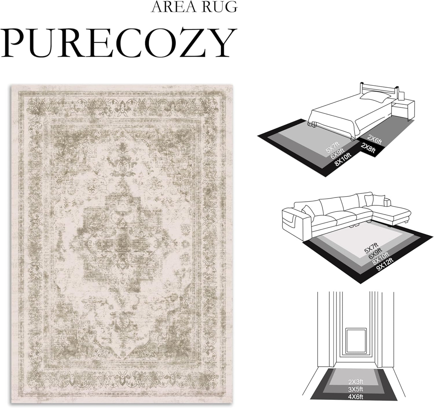 Runner Rug 2x5 Vintage Hallway Area Rug, Taupe Medallion Washable Indoor Bedroom Carpet