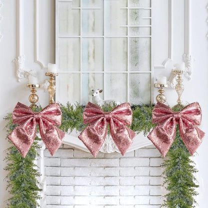 Large Sequin Bow Tree Topper, 12''x10'' Pink Glitter Bow Christmas Ornaments, Decorative Bow for Christmas Tree Wreath Garland Fireplace Holiday Valentine's Day DIY Crafts (Pink)