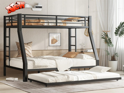 NOAHLEO Stronger & Safer Heavy Duty Metal Twin Over Full Bunk Bed with Twin Trundle for Adults Teens, More Stable Thickened Steel Bunkbed (Twin Over Full Bunk Bed with Twin Trundle)