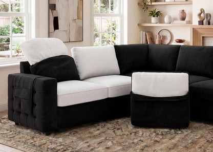 HONBAY Sectional Sleeper Sofa with Pull-Out Bed Storage Chaise, 6 Seater Couch for Living Room, Black