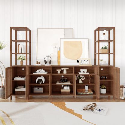 Garvee Large TV Stand with Set of 2 Bookcases, Farmhouse Entertainment Center for 70" Television with Storage Cabinets & Bookshelves, Modern Media Console Table for Living Room, Bedroom