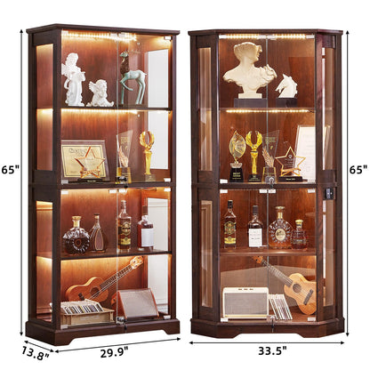 LELELINKY Farmhouse Glass Display Cabinet Set of 2 with Doors, Corner Curio Cabinet for Collectibles, Wooden Display Cabinets for Home, Office, Living Room, Corner, Walnut