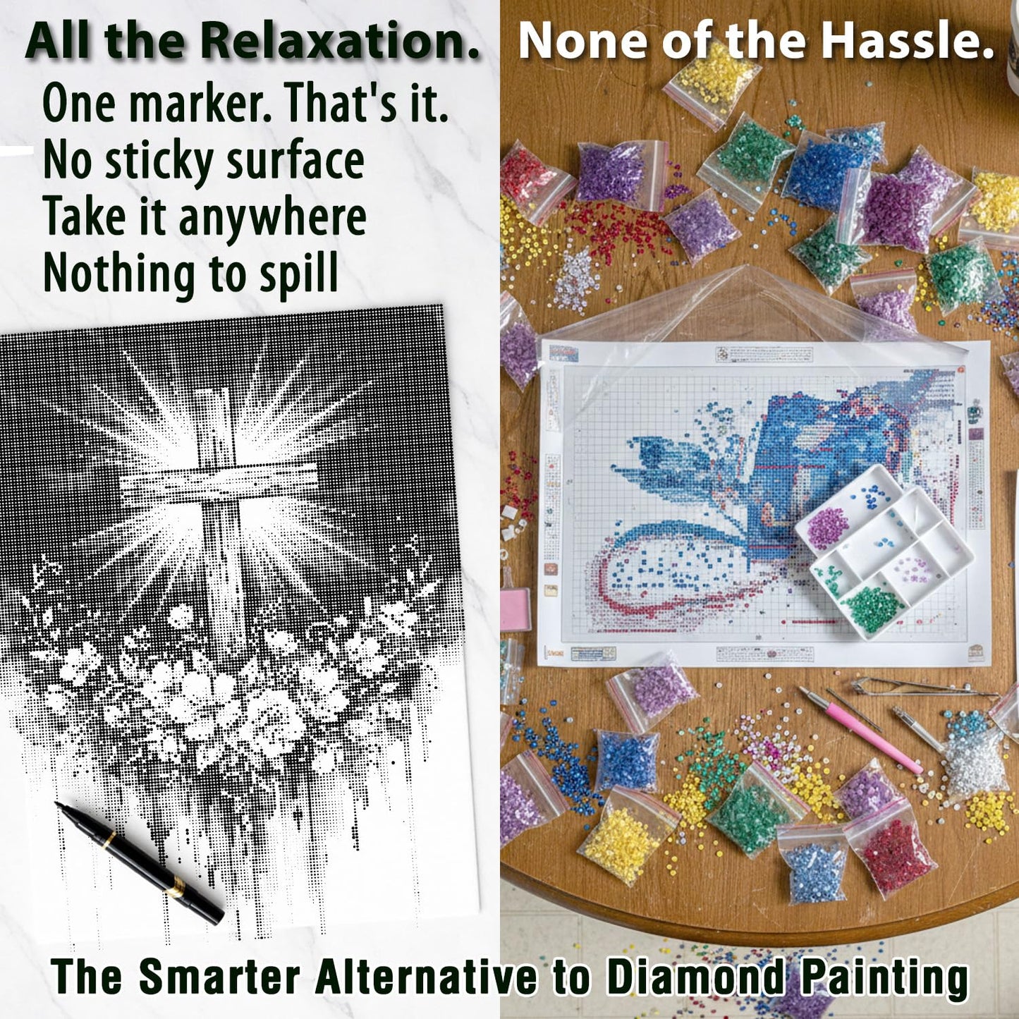 On The Dot Art Dot Painting Kit for Adults |Faith in Bloom Christian Cross 13x17 Canvas with Dual Tip Marker|Activity Alternative to Diamond Painting|No Tiny Pieces No Mess Floral Faith Frameable Gift