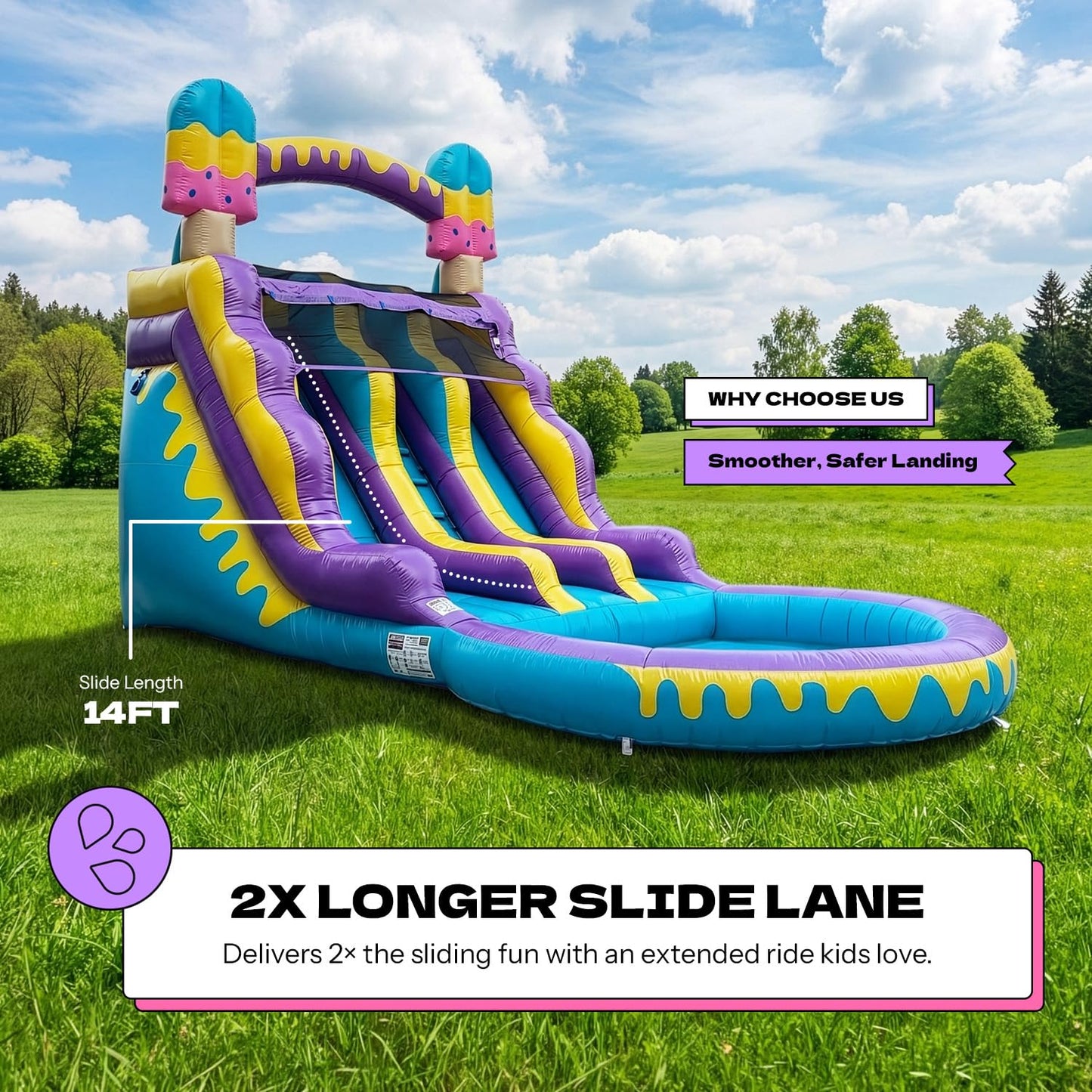 POP JUMP 16ft Tall Ice Pop Inflatable Water Slide Dual Lane with Pool- 24ft Long, 100% PVC Vinyl, Commercial Reinforced, Backyard Summer Wet/Dry Fun, Front Entry Easy Supervision, Includes Blower