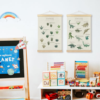 16x24 Inches BCUANGD Dinosaur Dino Paws Wall Decor - Baby Toddler Boys Room Wall Art Poster Hanger with Wood Frames