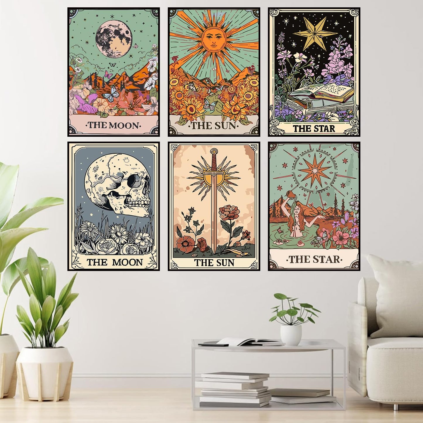 igoodom 6 Pack Paint by Numbers for Adults, 25x35cm DIY Acrylic Canvas Painting Kit, Sun and Moon Star Paint by Number Set for Beginners & Home Wall Decor