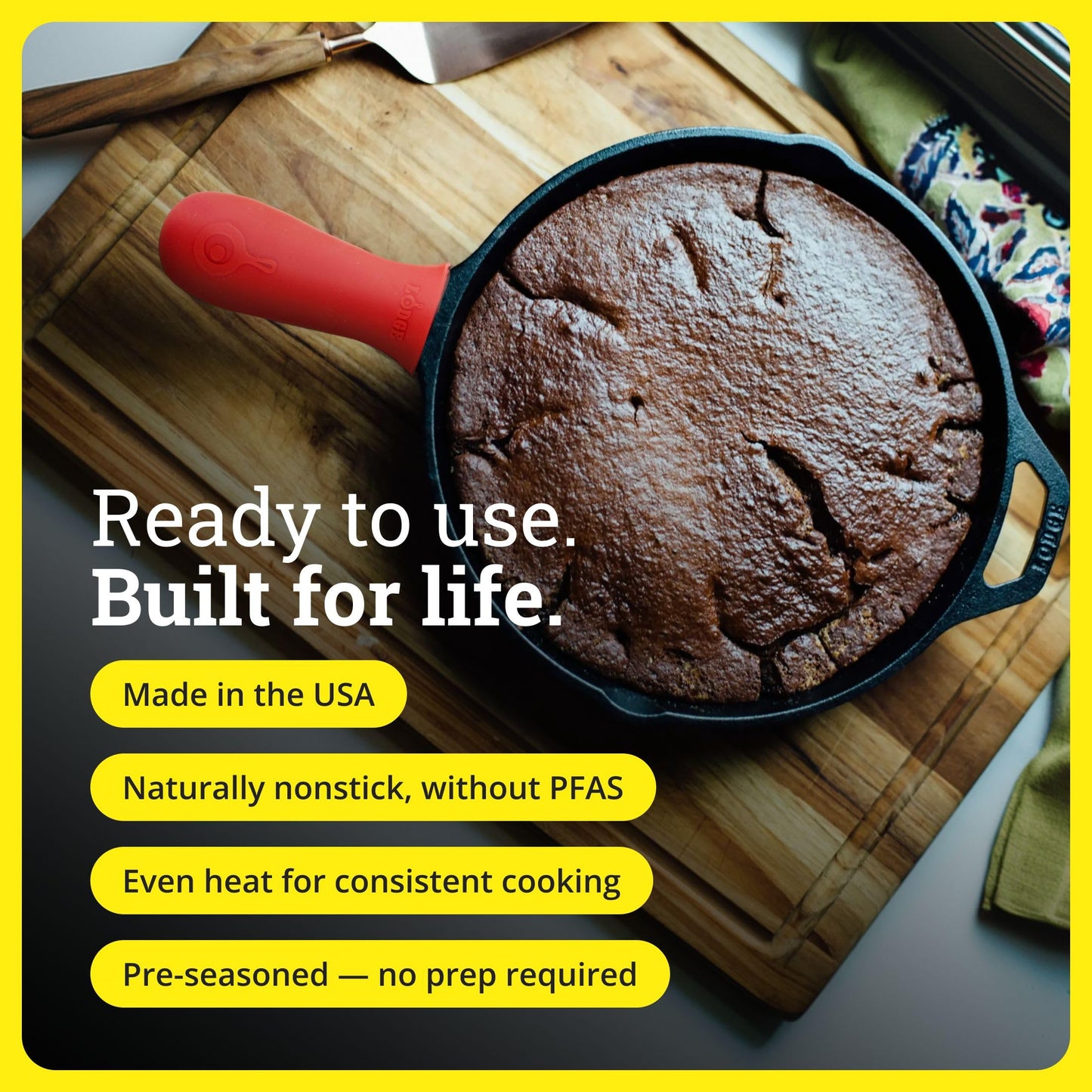 Lodge Seasoned Cast Iron Skillet - Quality Frying Pan for the Stove, Oven, Grill & Campfire - Includes Silicone Hot Handle Holder - Non-Toxic, Nonstick & Long-Lasting - 12 Inches
