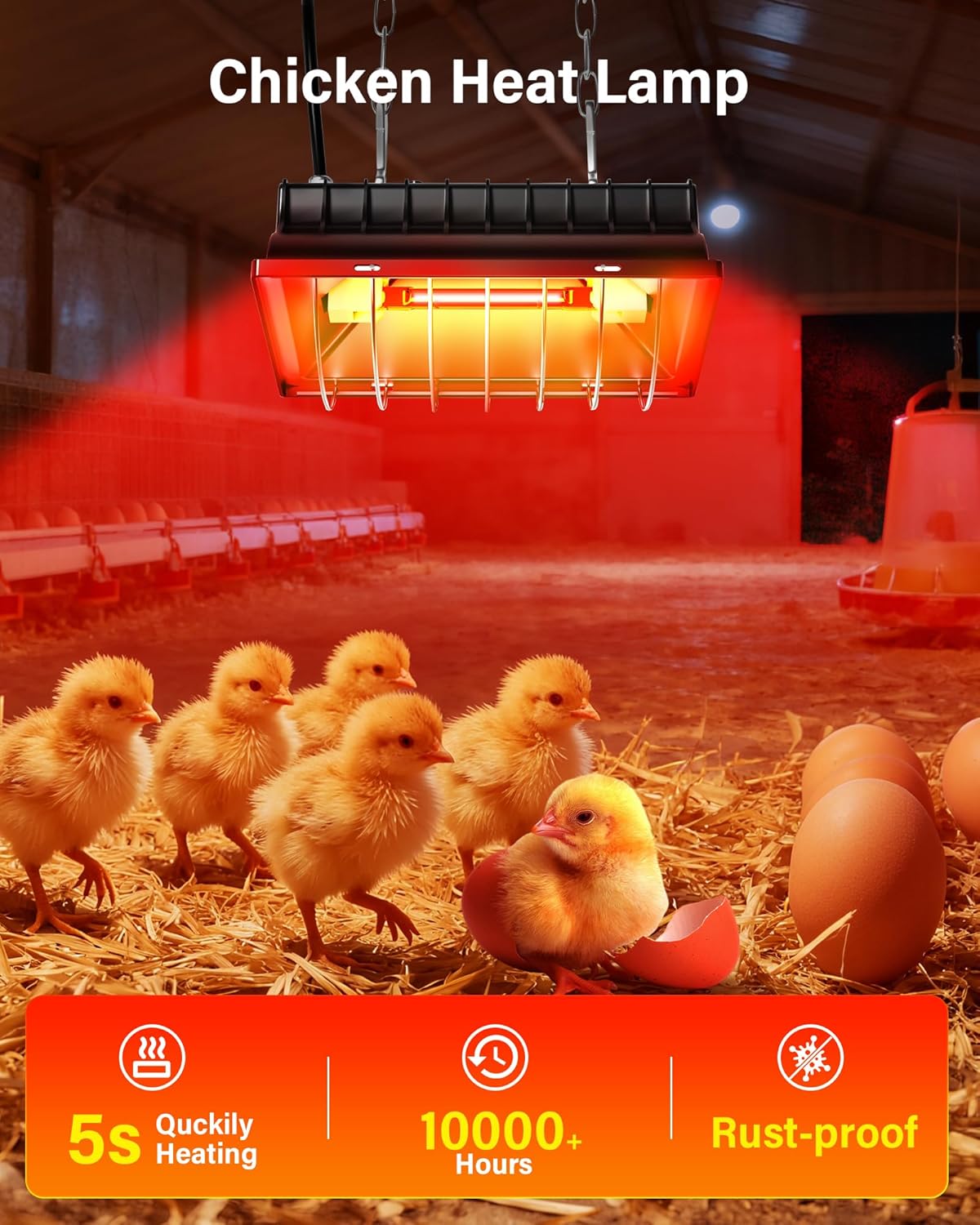 175W 250W 3M Chicken Coop Heater, ZIVASA & Dual-Mode Heat Lamp for Chickens with Cord, Adjustable Hanging Height