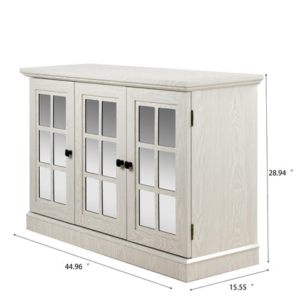 GDFStudio 45" Modern Buffet Sideboard Cabinet, Storage Cabinet with 3 Acrylic Mirrored Doors & Adjustable Shelves, Freestanding Credenza Buffet for Dining Room, Accent Cabinet Coffee Bar, White