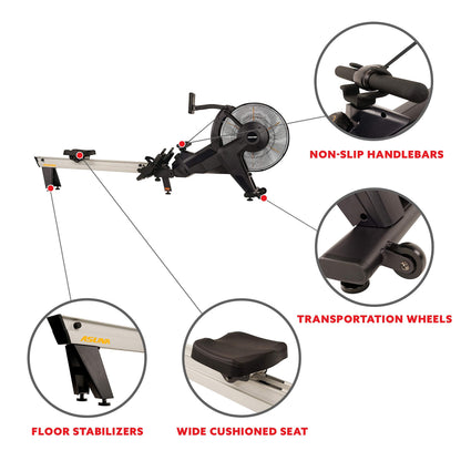 Sunny Health & Fitness Asuna 8580 Ventus Rowing Machine – Air & Magnetic Resistance, 330 LB Capacity, Performance Monitor, Foldable 50" Aluminum Rail, Home Cardio Rower