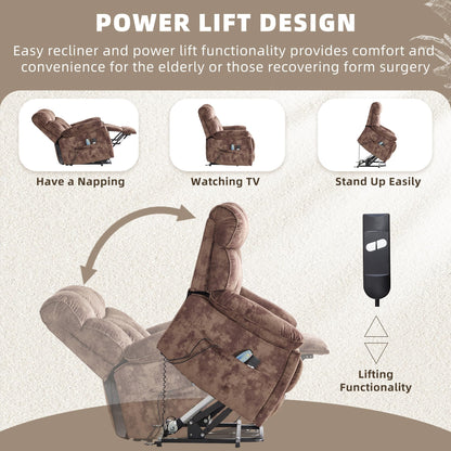 CANMOV Power Lift Recliner Chair for Elderly with Vibration Massage and Lumbar Heating, Overstuffed Electric Lift Chair with Side Pocket and 2 Cup Holders for Living Room, Brown