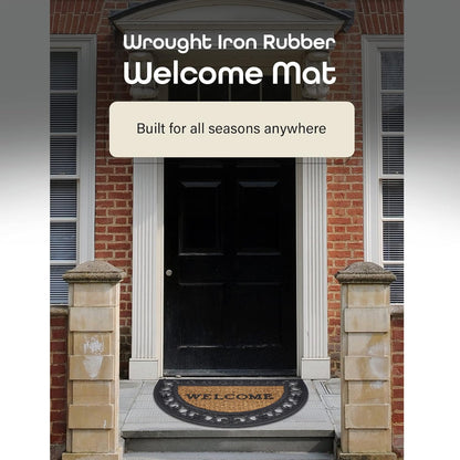 Wrought Iron Rubber Door Mat - Fleur De Lis Slice, 18 Inch Width, 30 Inch Length