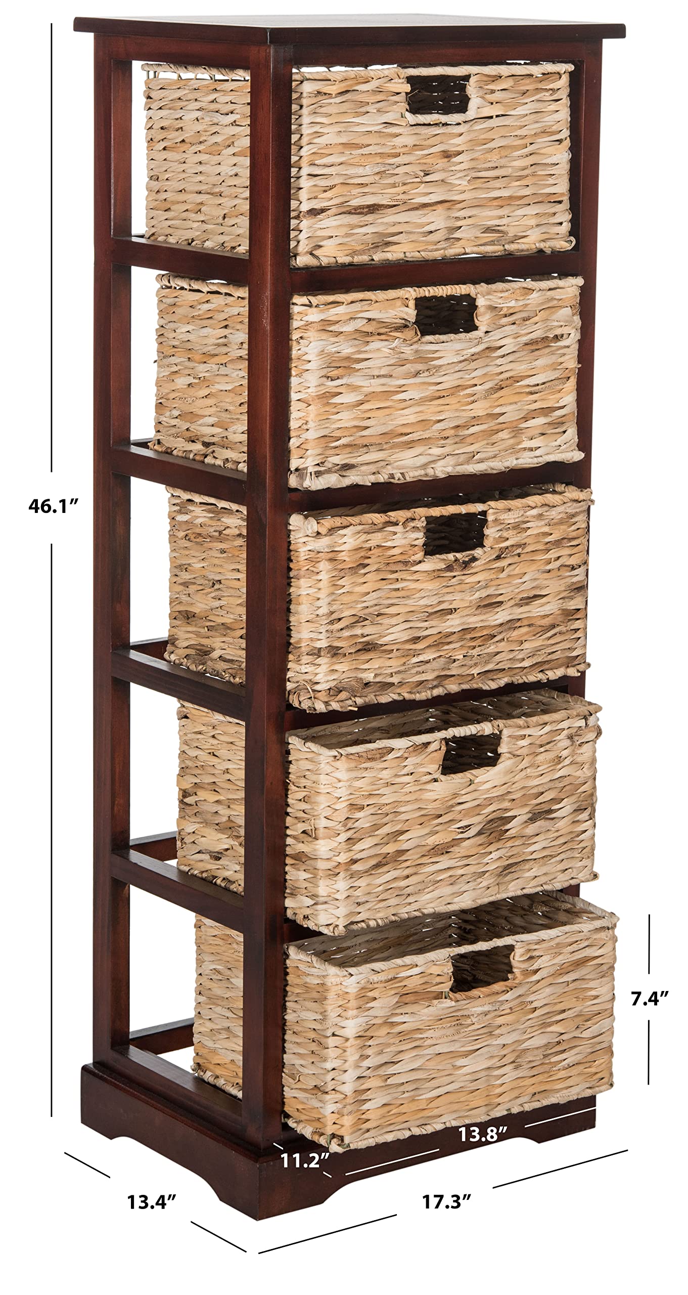 SAFAVIEH Furniture - Vedette 5-Basket Storage Tower - Cherry - Solid Wood - Coastal Basket Tower Design - Ideal for Entryway, Living Room, 17.5"W x 13.5"D x 46"H - Fully Assembled (AMH5739C)
