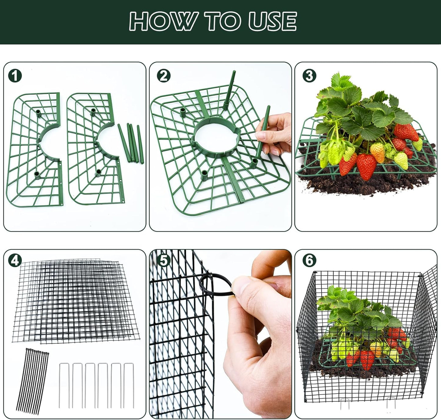 4 Sets 12x12Inch Upgraded Strawberry Supports with Wire Plant Protectors from Animal Sturdy Metal Wire Plant Cages Mesh