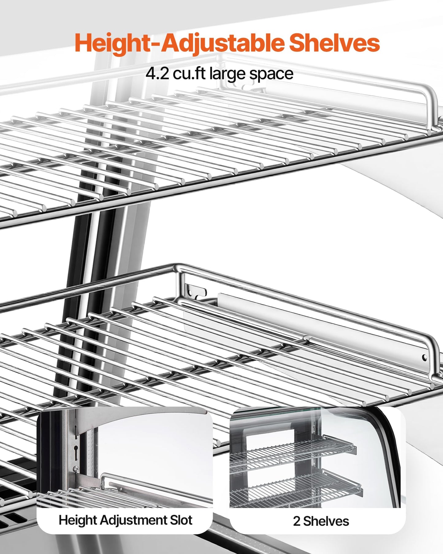 VEVOR Refrigerated Display Case, 4.2 Cu.Ft./105L Countertop Pastry Display Case, 2-Tier Commercial Cake Refrigerator with LED Lighting, TURBO Cooling, Frost-Free Air-Cooling, for Bakery, Dessert Shop