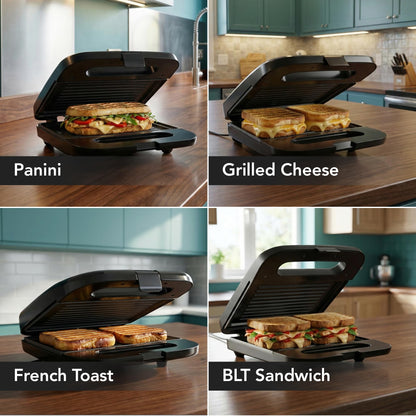OVENTE Electric Panini Press Grill with Nonstick Plates, LED Indicator Lights, Thermostat Control, Cool Touch Handle, Compact Sandwich Maker Perfect for Cooking Breakfast, Snacks & More, Black GP0401B