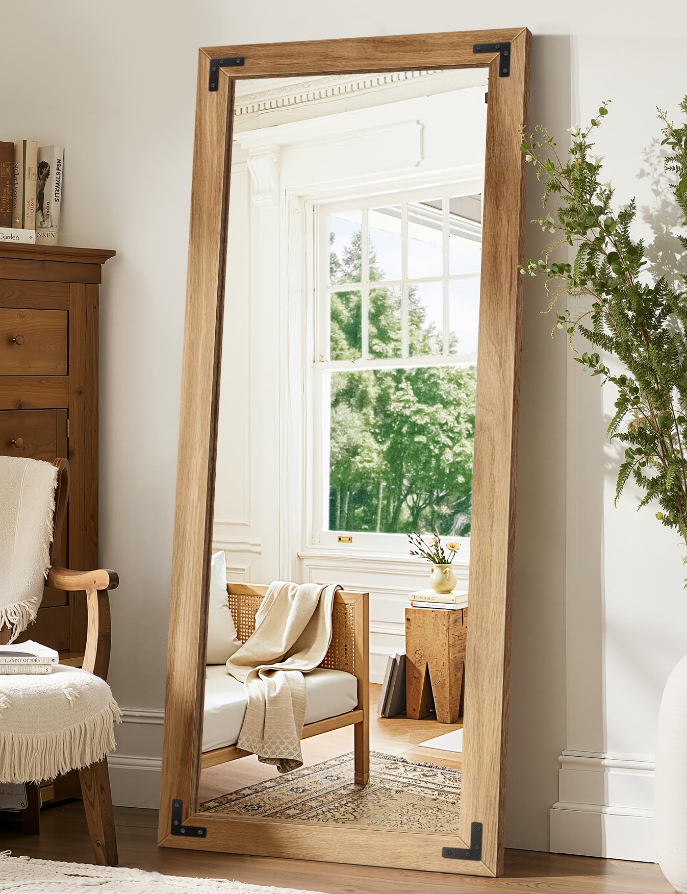 TRAHOME Full Length Mirror with Wooden Frame, 56"X22" Solid Wood Standing Floor Mirror for Farmhouse, Bathroom, Bedroom Decor, Hanging or Leaning Wall-Mounted