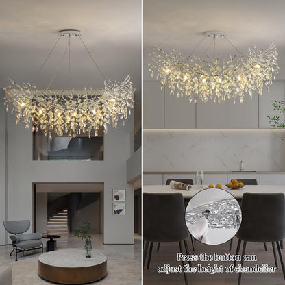 Upfelw Rectangle Crystal Tree Branch Chandelier, L47.3'' Mpdern Luxury Chrome Linear Art Deco Raindrop Pendant Lighting Fixture for Kitchen Island Foyer Living Room Dining Room 14 Lights