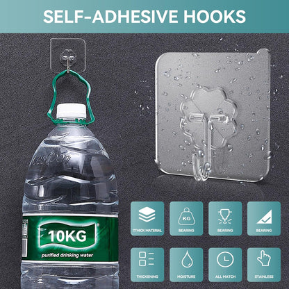 Skiennix 28 Pack Heavy-Duty Sticky Hooks - Clear Adhesive Wall Hooks for Kitchen, Bathroom & Ceiling
