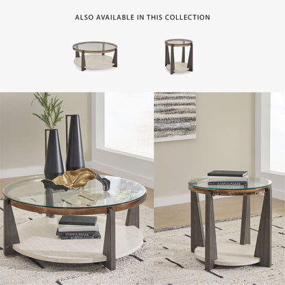 Signature Design by Ashley Frazwa Round Glasstop Coffee Table, Gray/Brown/Gold