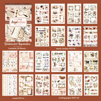 Snycler Plain Inspiration Theme Sticker Scrapbooking Supplies for Junk Journal, 20 Sheets PET Stickers - Vintage Journaling Stickers, Ephemera Sticker Book Pre Cut, Planner, Junk Journal Supplies