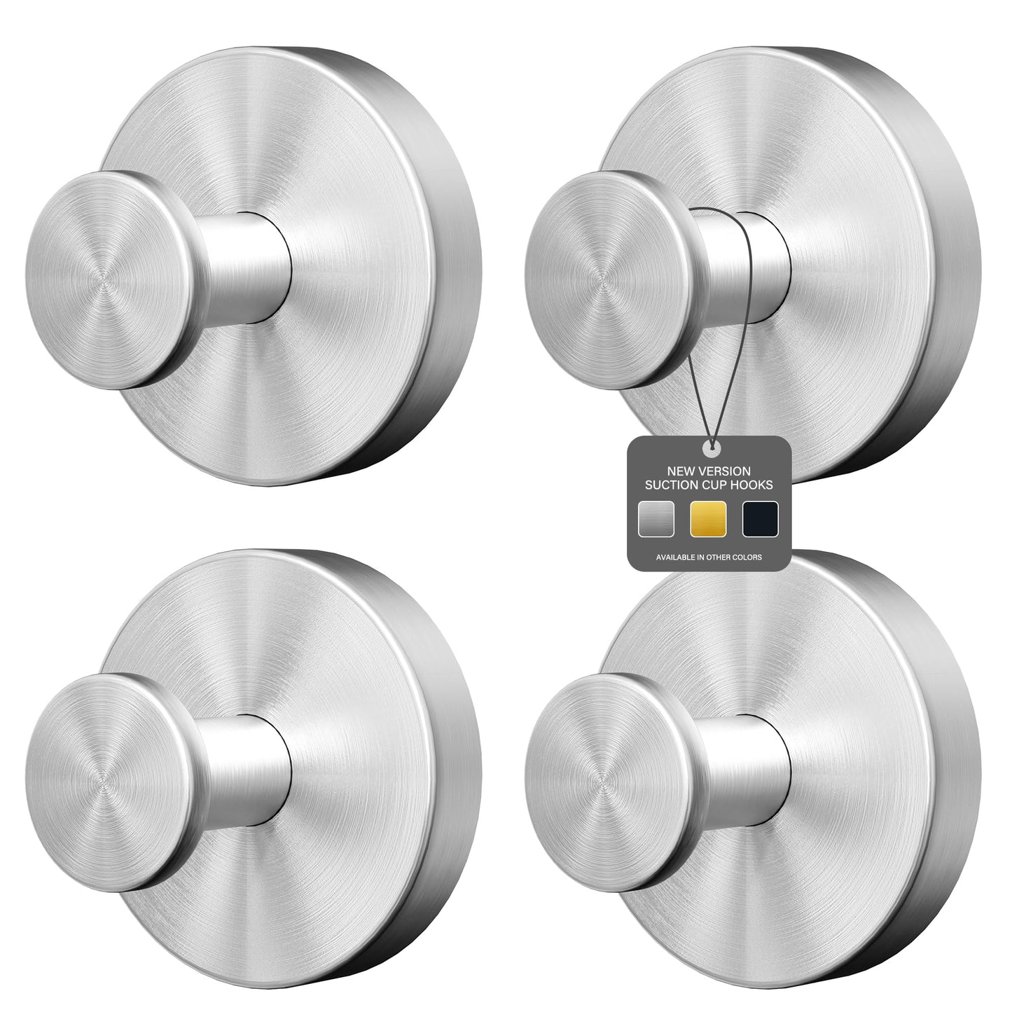 Ninth Five Suction Cup Hooks for Shower, Bathroom Wall Door Hooks for Towels, Robes, Loofahs Hanging, Removable Suction Towel Hook for Tile Glass Mirror, No Drill(4 Pack, Silver)