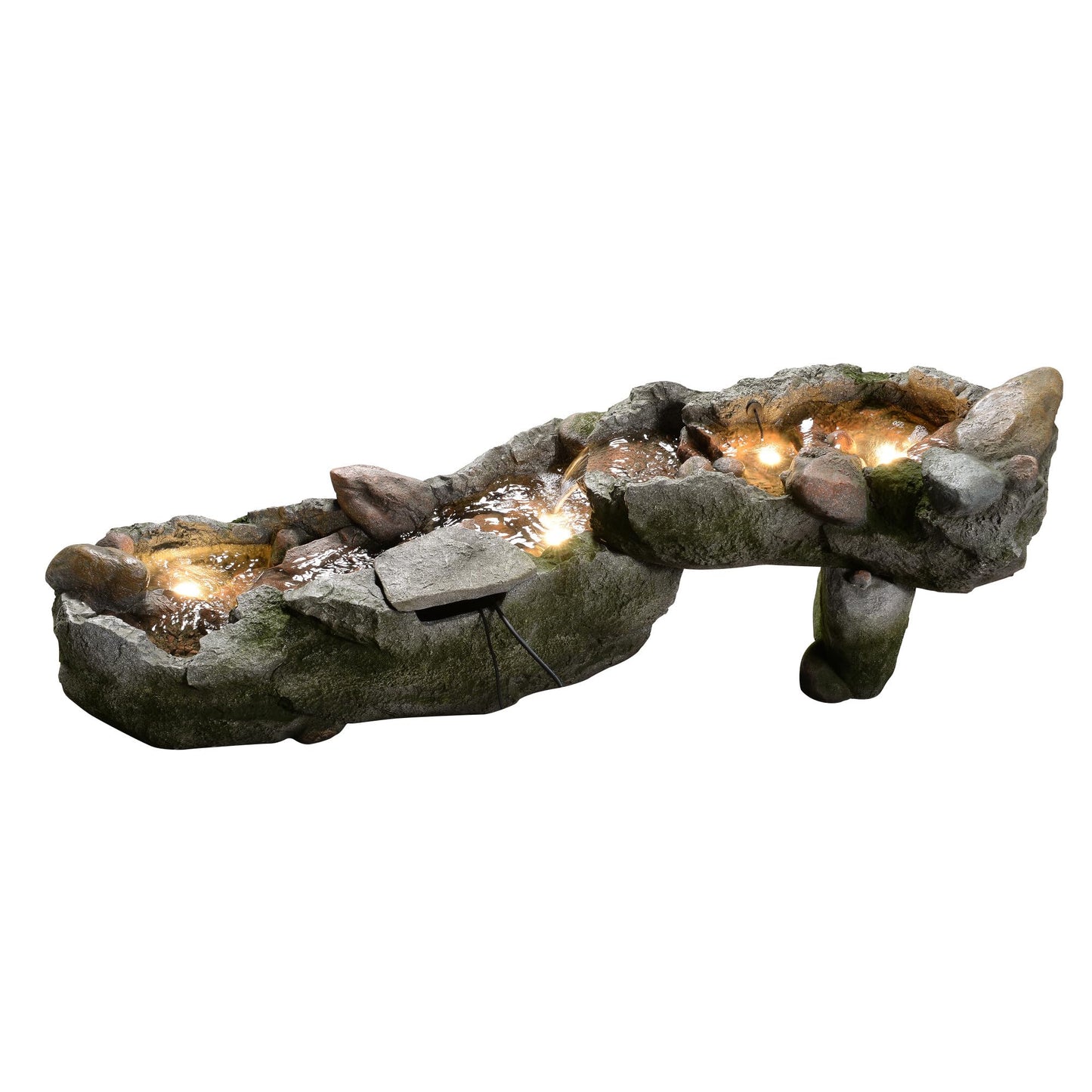 Teamson Home Riverstone Cascade Water Fountain Outdoor–LED Light with Adjustable Flow & Electric Pump, Gray